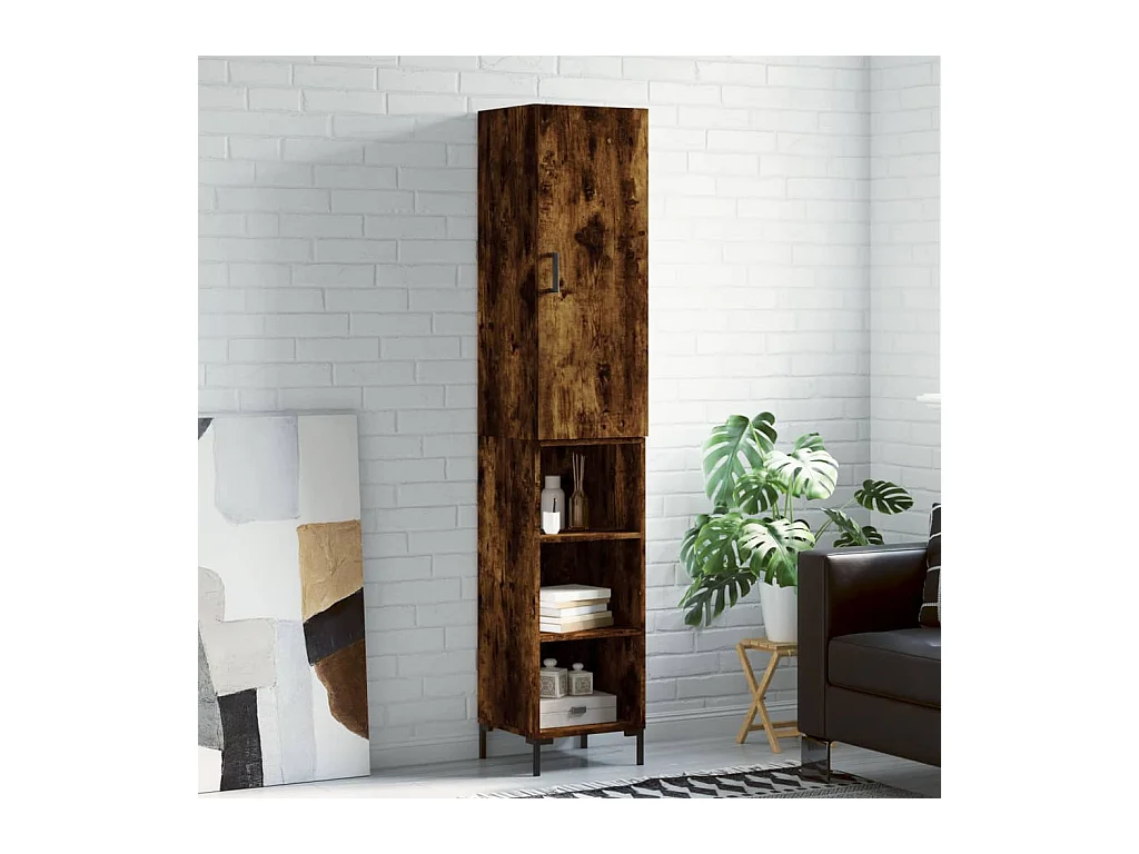 Buffet haut Chêne fumé 34,5x34x180 cm Bois d'ingénierie