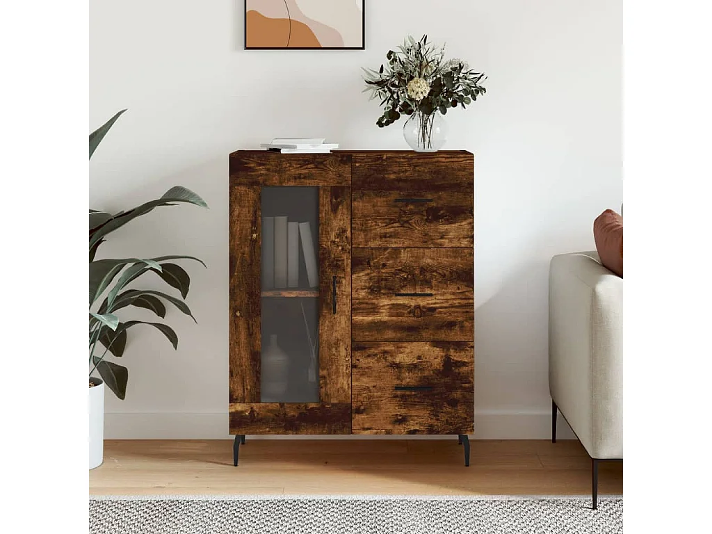 Buffet chêne fumé 69,5x34x90 cm bois d'ingénierie