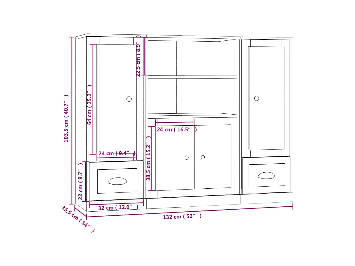 Buffets 3 pièces gris béton bois d'ingénierie