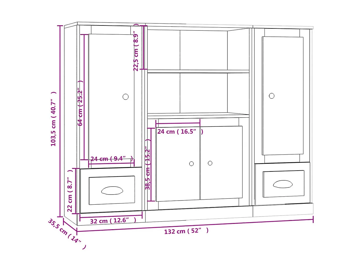 Buffets 3 pièces gris béton bois d'ingénierie