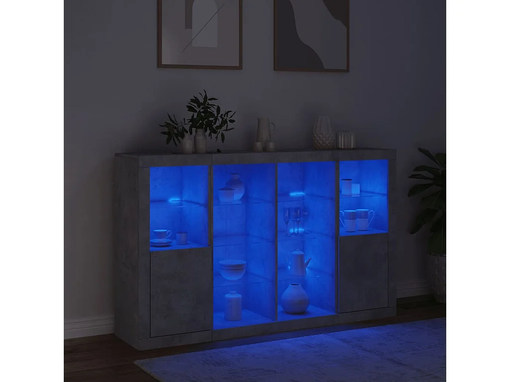 Buffets avec lumières LED 3 pièces gris béton bois d'ingénierie