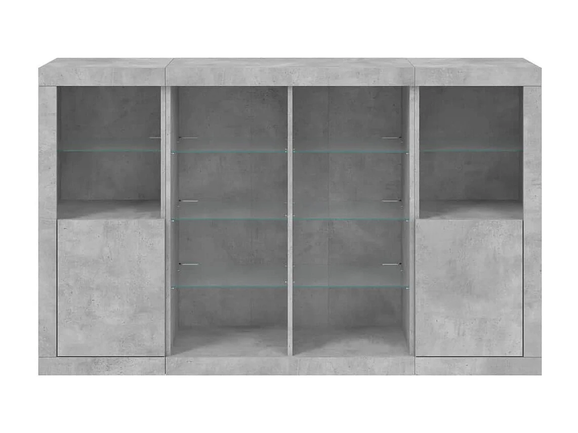 Buffets avec lumières LED 3 pièces gris béton bois d'ingénierie