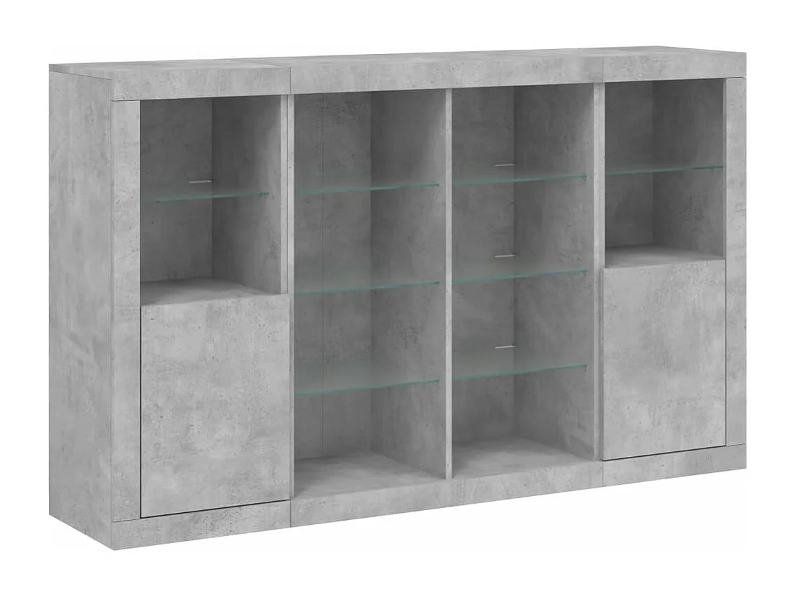 Aparador con luz LED 3 piezas madera de ingeniería gris hormigón