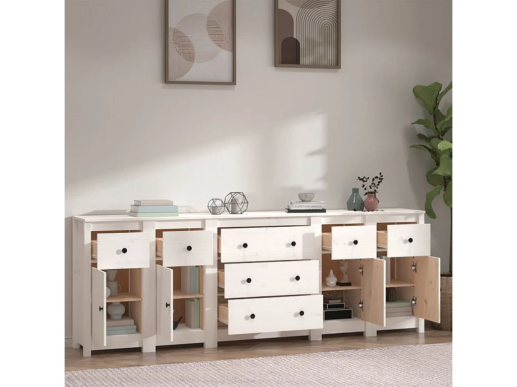 Buffet Blanc 230x35x80 cm Bois massif de pin