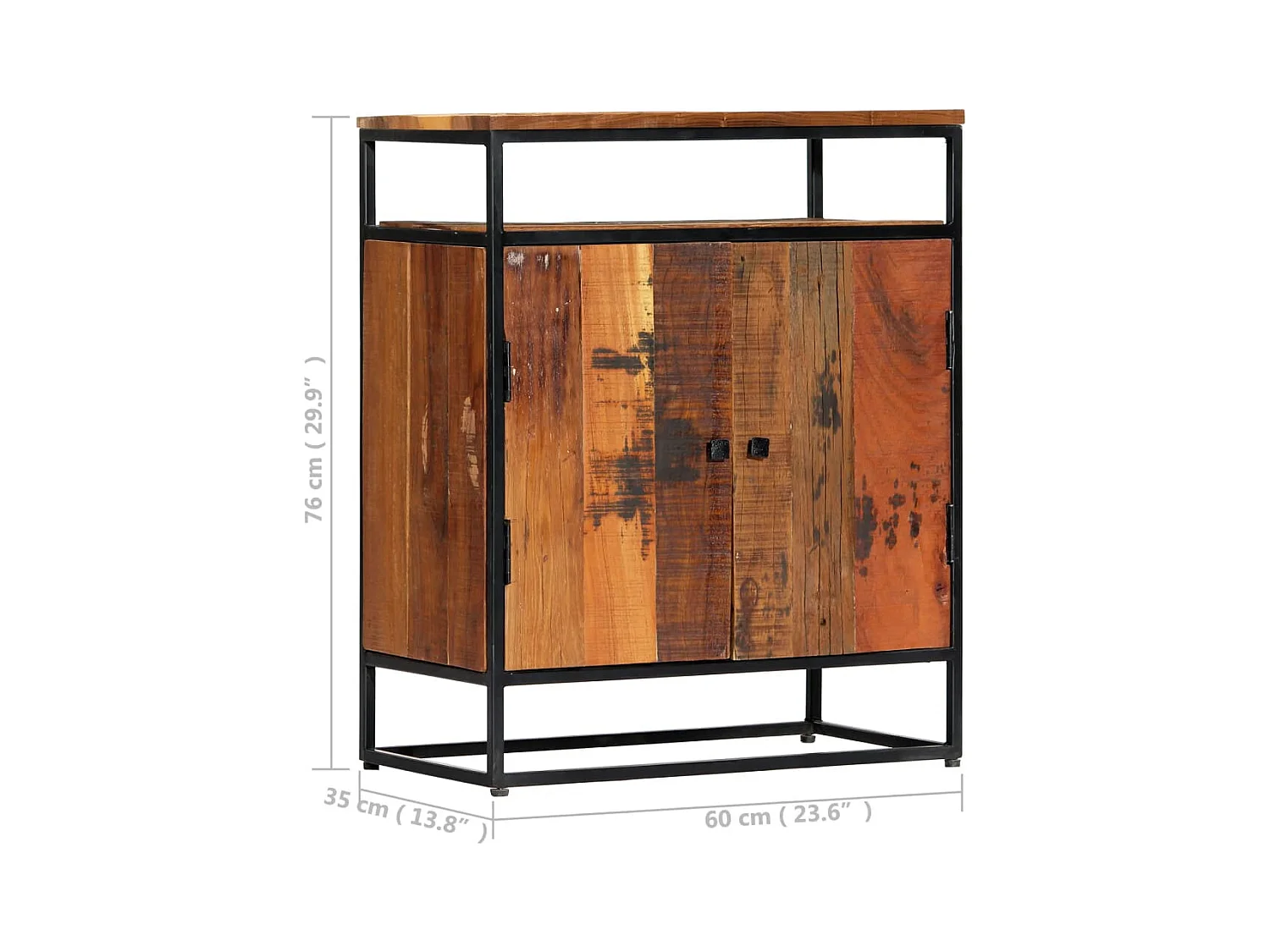 Aparador de madera maciza reciclada y acero 60x35x76 cm