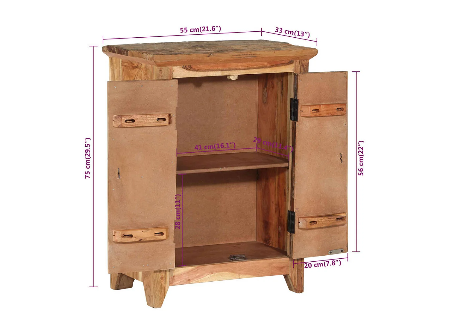 Aparador madera maciza acacia y reciclada 55x33x75 cm