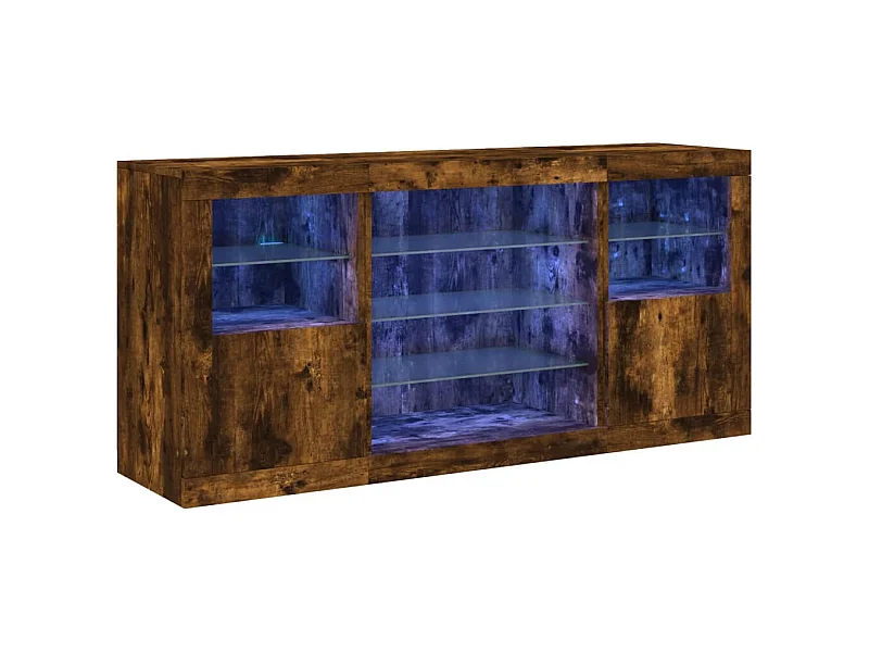 Buffet avec lumières LED chêne fumé 142,5x37x67 cm