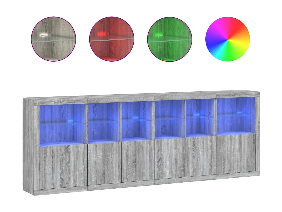 Aparador com luzes LED 283x37x100 cm cinzento sonoma