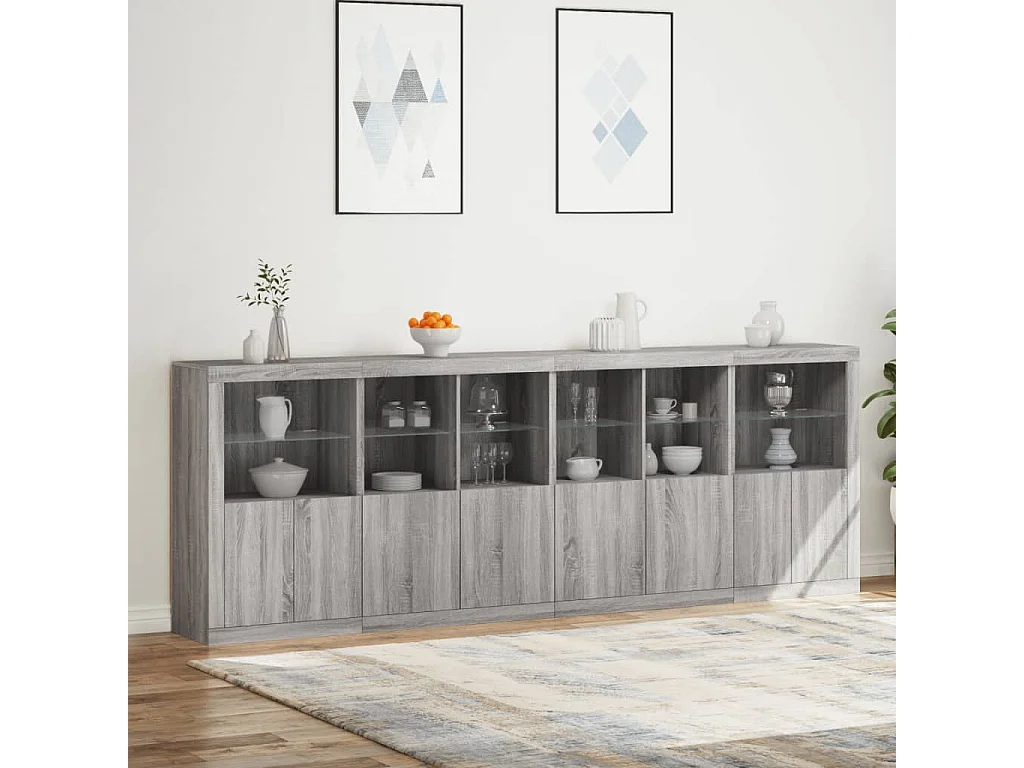 Aparador com luzes LED 283x37x100 cm cinzento sonoma