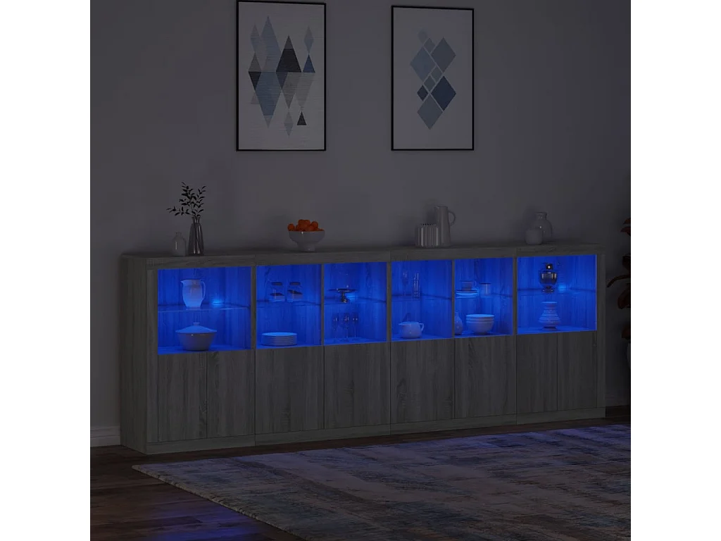 Aparador com luzes LED 283x37x100 cm cinzento sonoma