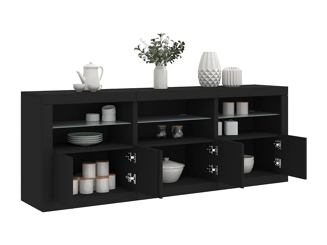 Buffet avec lumières LED noir 181,5x37x67 cm