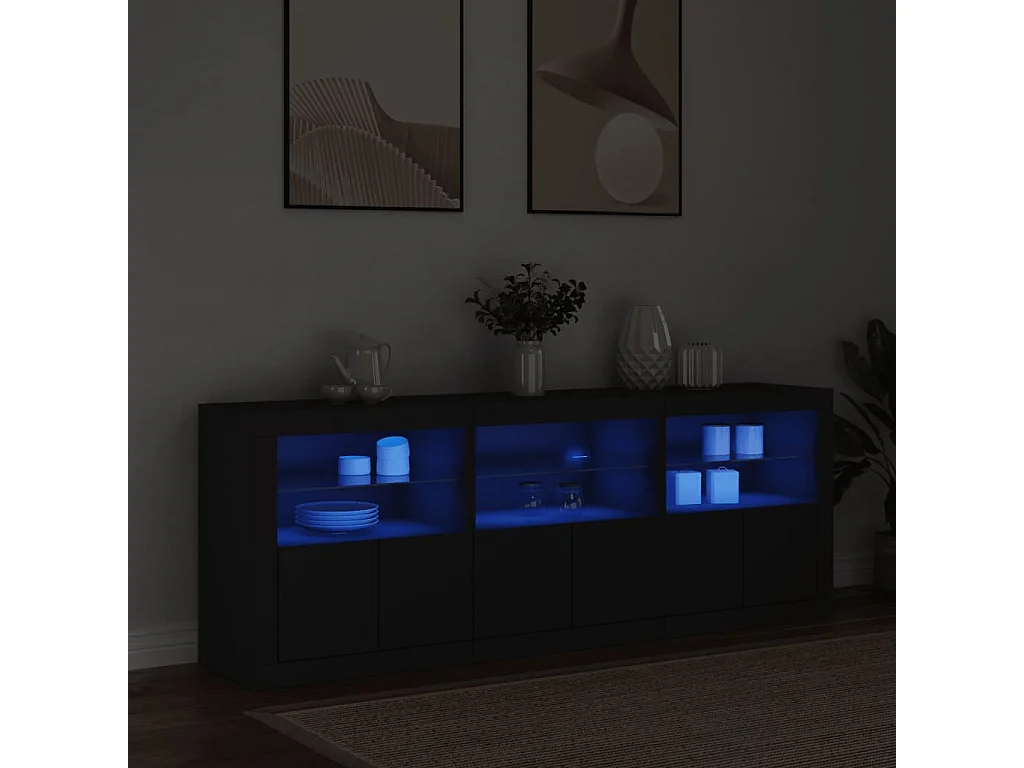 Buffet avec lumières LED noir 181,5x37x67 cm