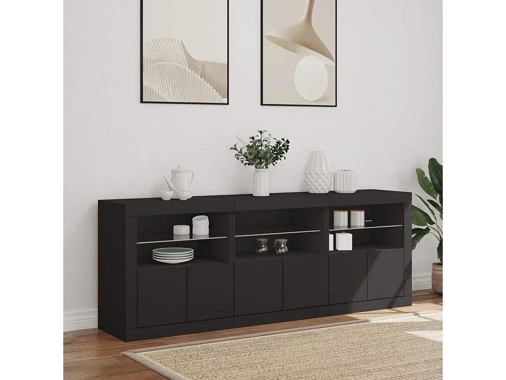 Buffet avec lumières LED noir 181,5x37x67 cm