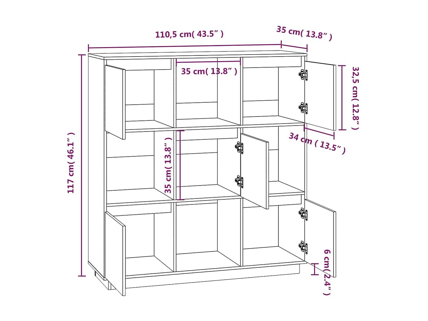 Buffet 110,5x35x117 cm Bois de pin massif