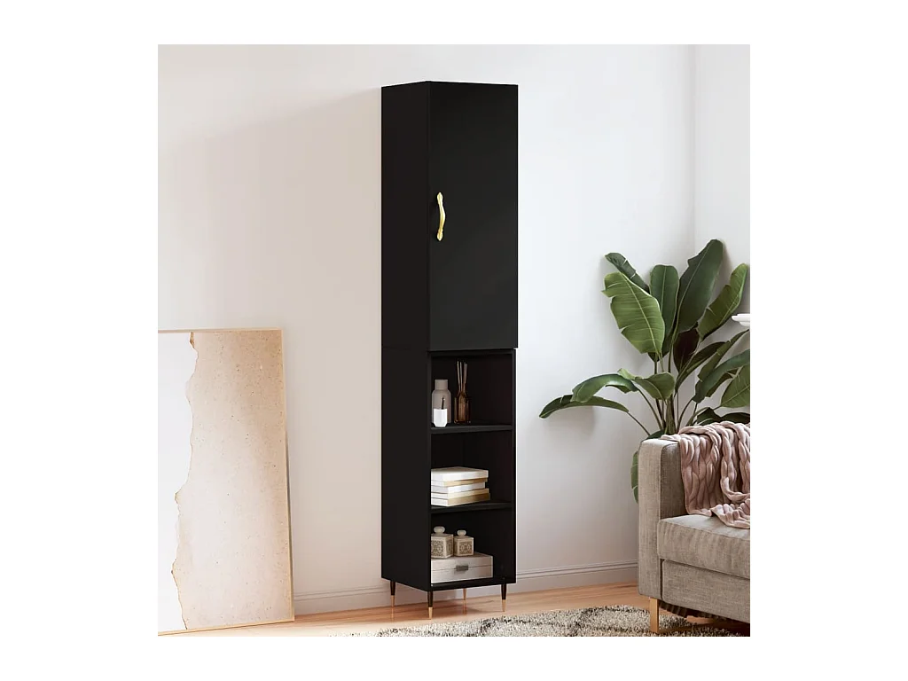 Buffet haut Noir 34,5x34x180 cm Bois d'ingénierie