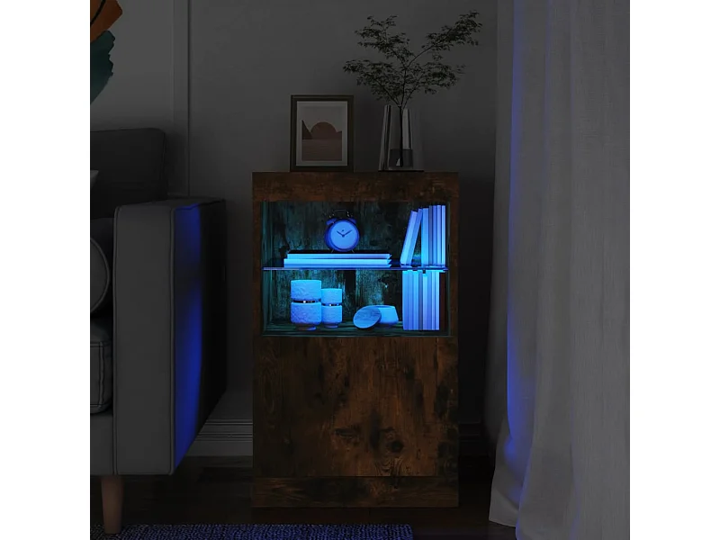 Buffet avec lumières LED chêne fumé 41x37x67 cm