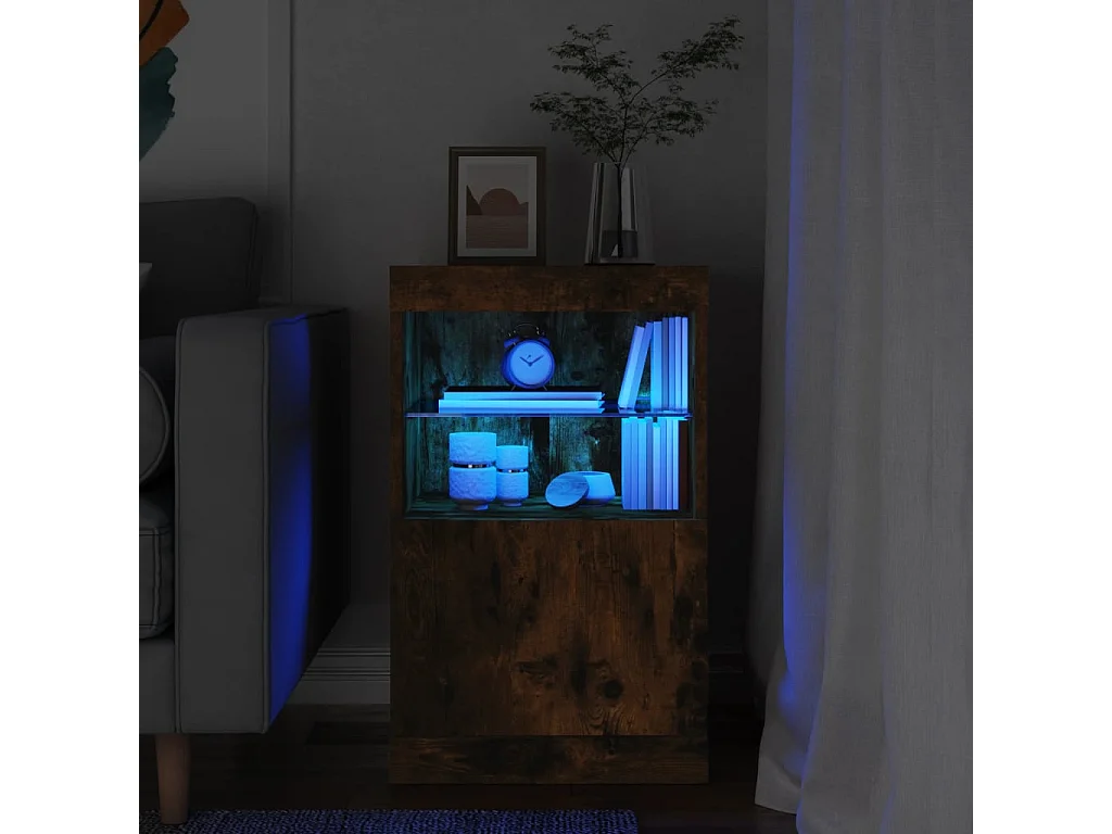Buffet avec lumières LED chêne fumé 41x37x67 cm