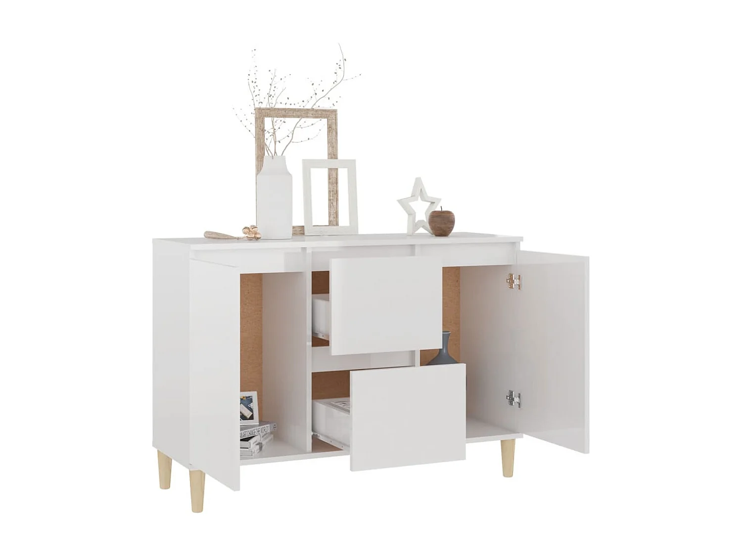 Dressoir 101x35x70 cm bewerkt hout hoogglans wit