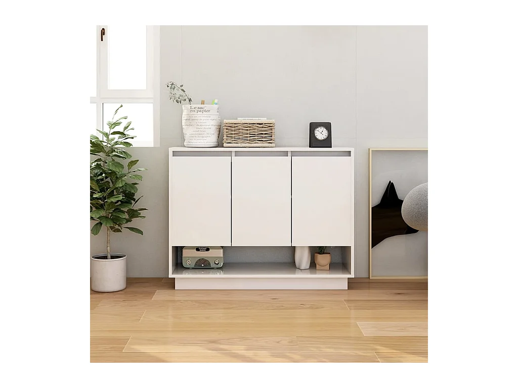 Aparador de madera contrachapada blanco 97x31x75 cm