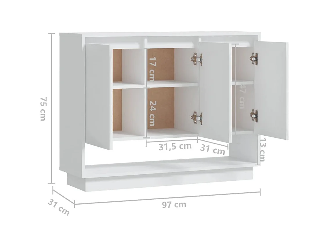 Aparador de madera contrachapada blanco 97x31x75 cm