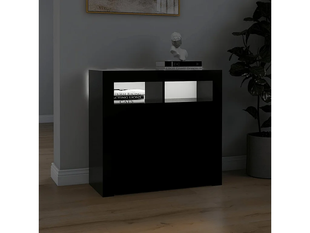 Buffet avec lumières LED noir 80x35x75 cm