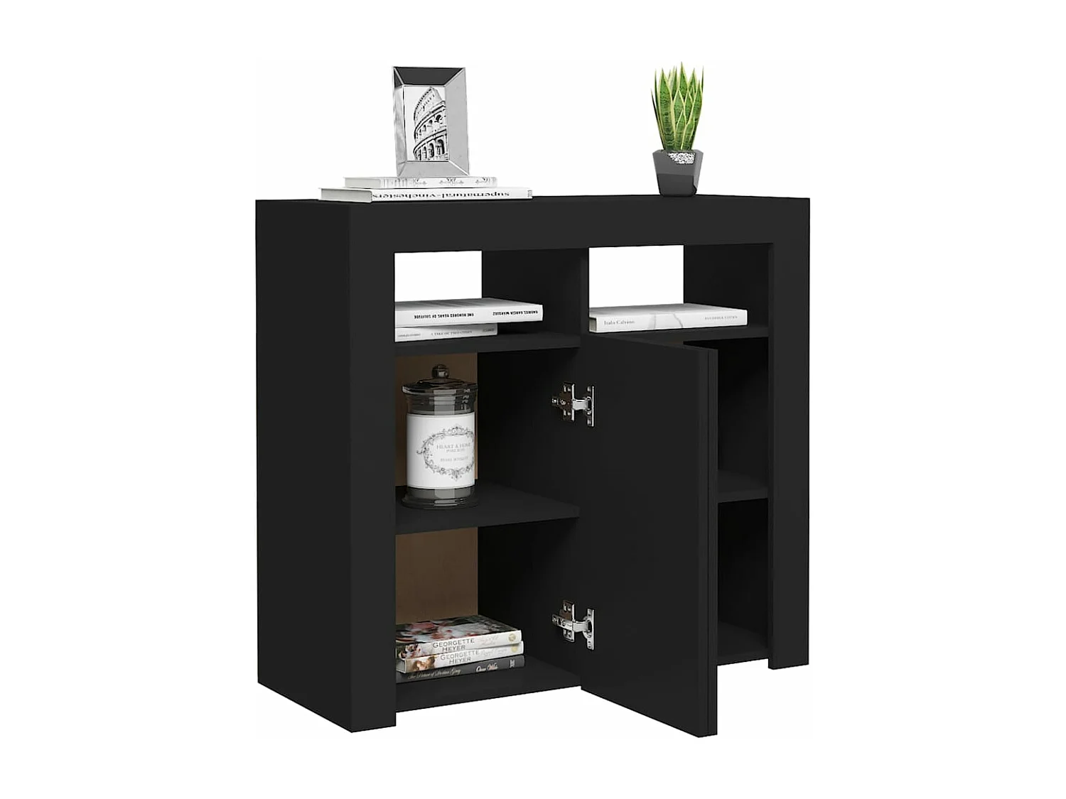 Buffet avec lumières LED noir 80x35x75 cm