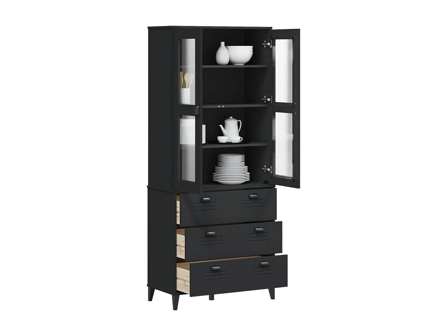 Buffet VIKEN noir 80x40x190 cm bois massif de pin