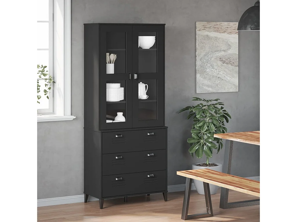 Buffet VIKEN noir 80x40x190 cm bois massif de pin