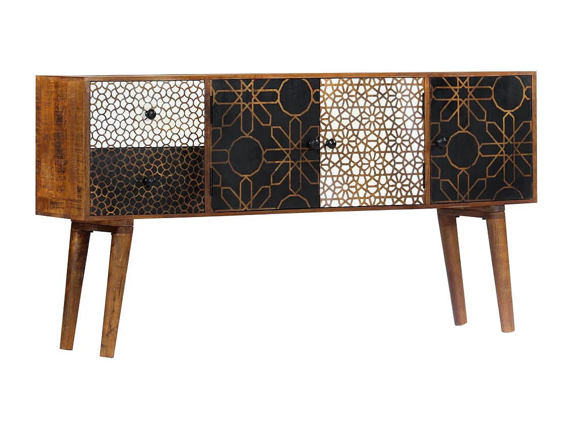 Buffet avec motif imprimé 130x30x70 cm Bois de manguier massif