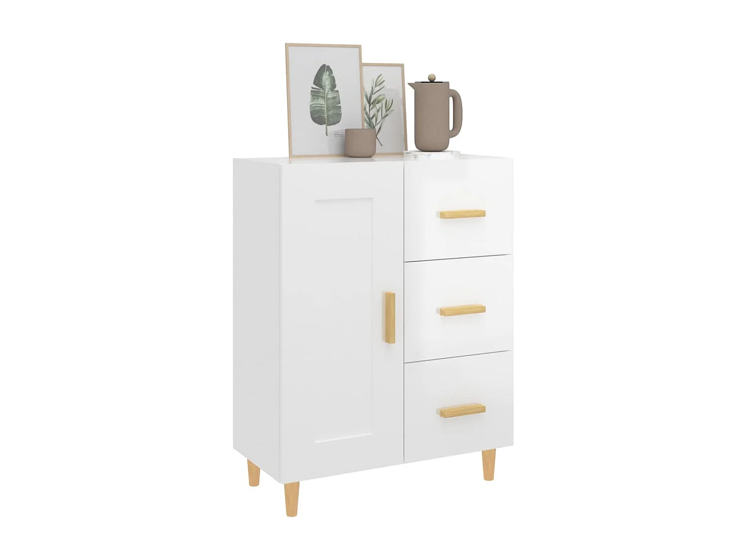Buffet Blanc brillant 69,5x34x90 cm Bois d'ingénierie