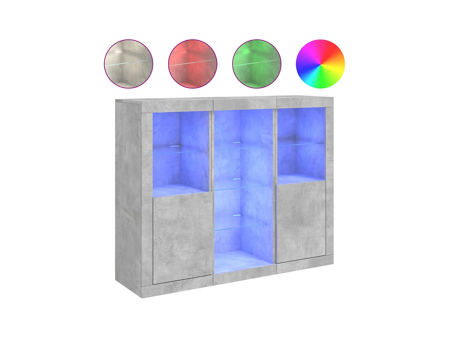 Buffets avec lumières LED 3 pièces gris béton bois d'ingénierie