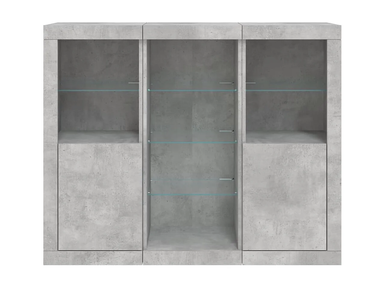 Aparador con luz LED 3 piezas madera de ingeniería gris hormigón