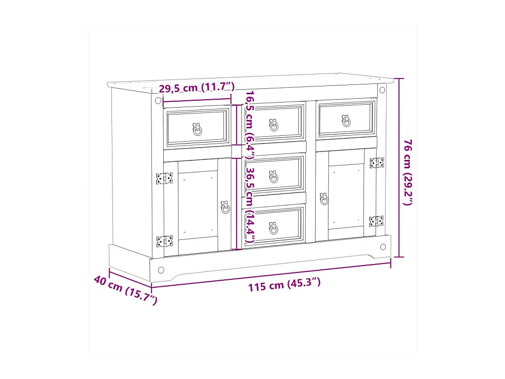 Dressoir Corona 112x40x75 cm massief grenenhout