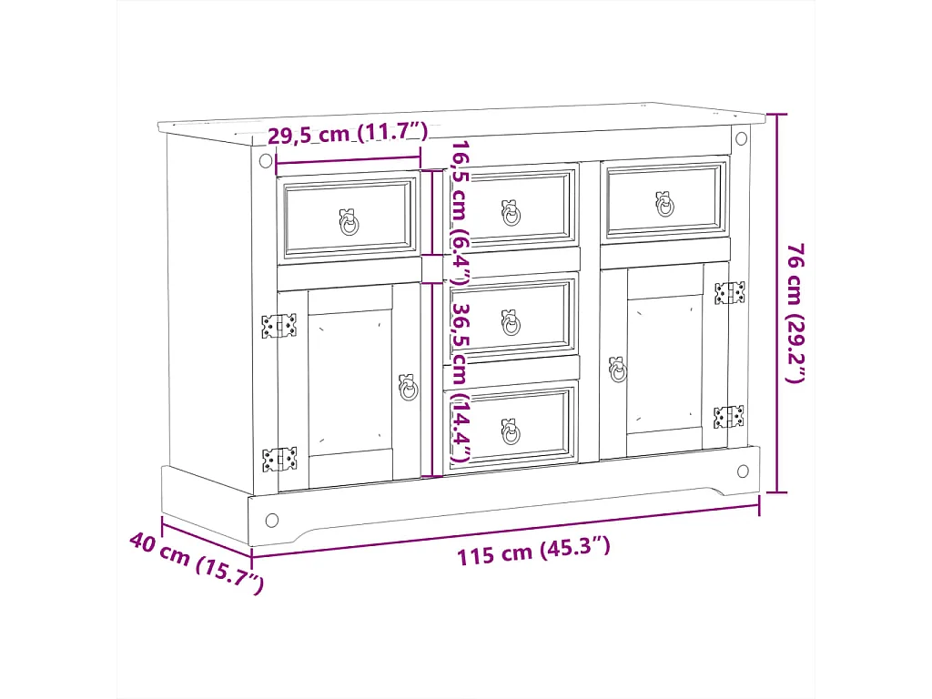 Dressoir Corona 112x40x75 cm massief grenenhout