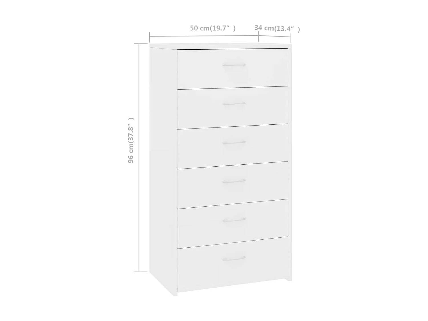 Aparador com 6 gavetas 50x34x96 cm contraplacado branco