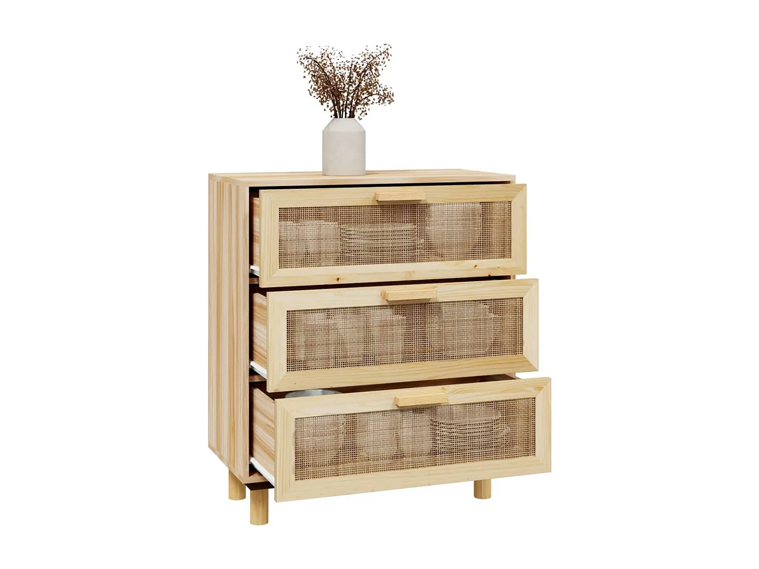 Buffet Marron 60x30x70 cm Bois de pin massif et rotin naturel