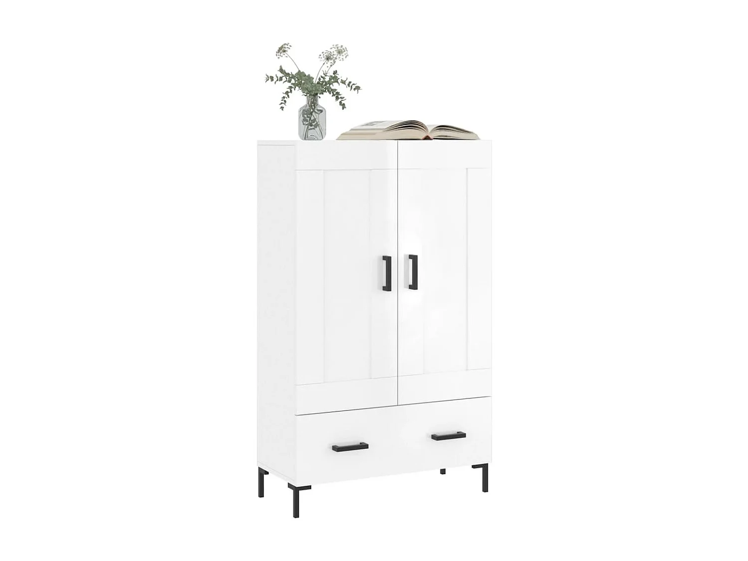 Buffet haut blanc brillant 69,5x31x115 cm bois d'ingénierie