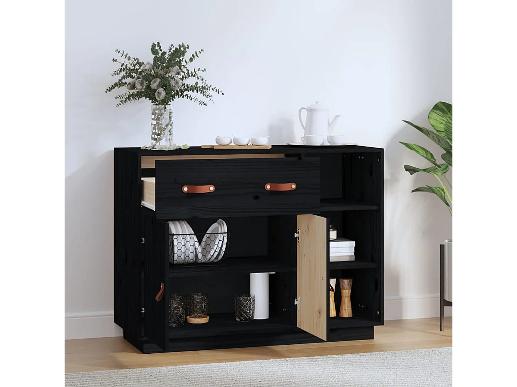 Buffet Noir 98,5x40x75 cm Bois massif de pin