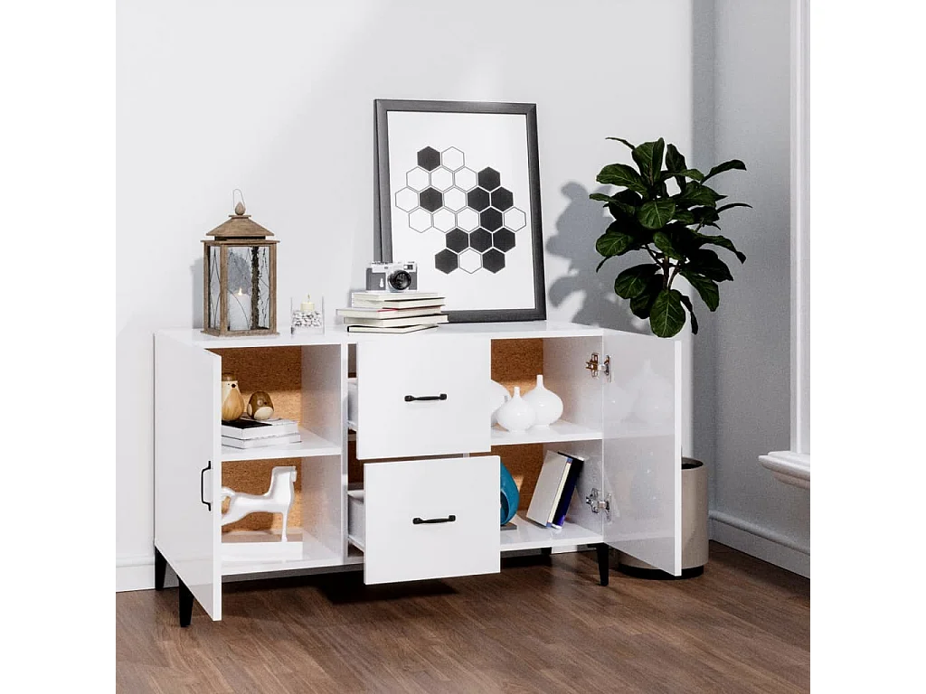 Buffet blanc brillant 100x36x60 cm bois d'ingénierie