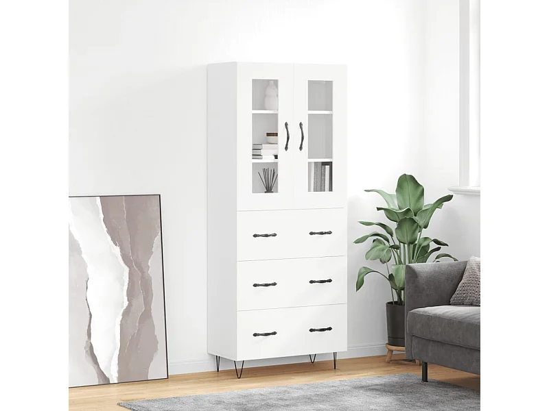 Aparador alto madera contrachapada blanco 69,5x34x180 cm