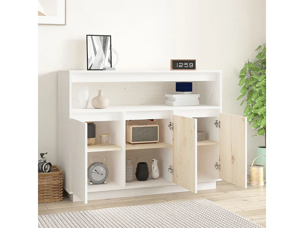 Buffet Blanc 104,5x34x80 cm Bois massif de pin