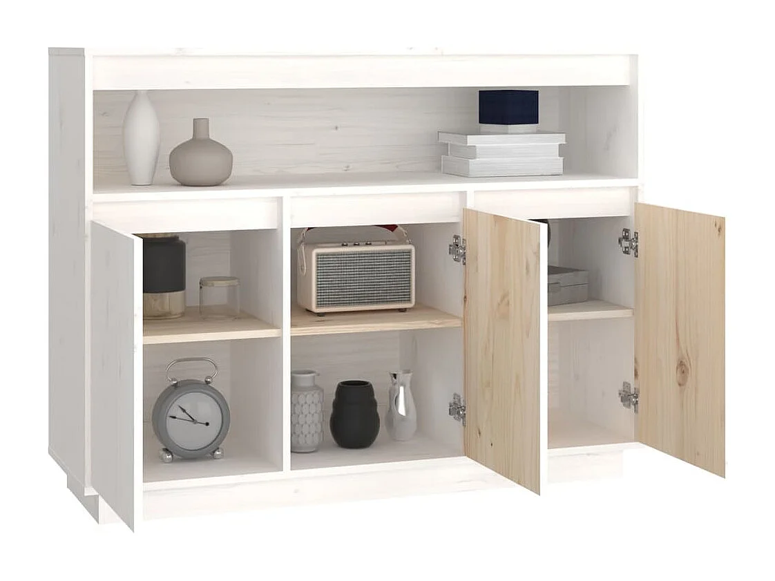 Buffet Blanc 104,5x34x80 cm Bois massif de pin