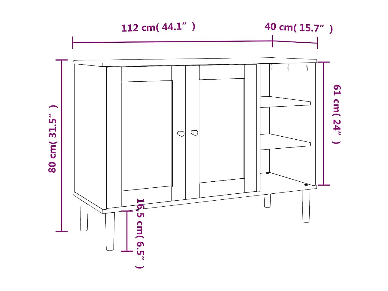 Buffet SENJA aspect rotin marron 112x40x80cm bois massif de pin