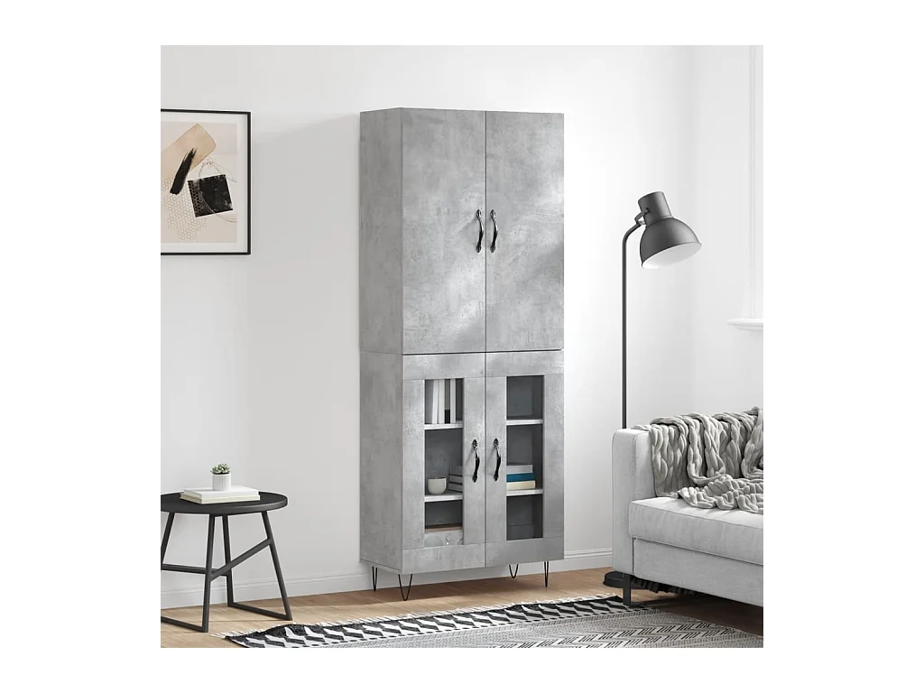 Aparador alto madera contrachapada gris hormigón 69,5x34x180 cm