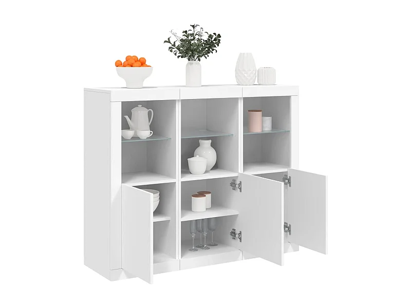 Buffets avec lumières LED 3 pièces blanc bois d'ingénierie