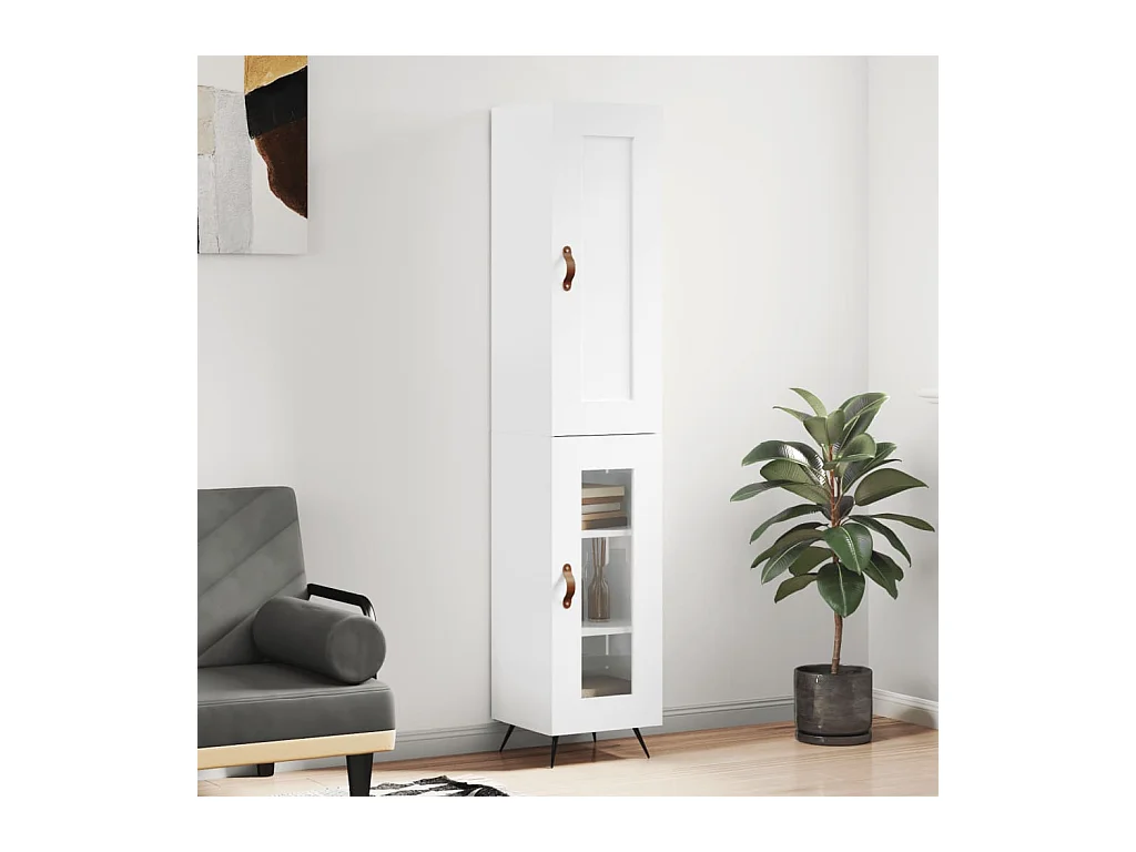 Buffet haut Blanc brillant 34,5x34x180 cm Bois d'ingénierie