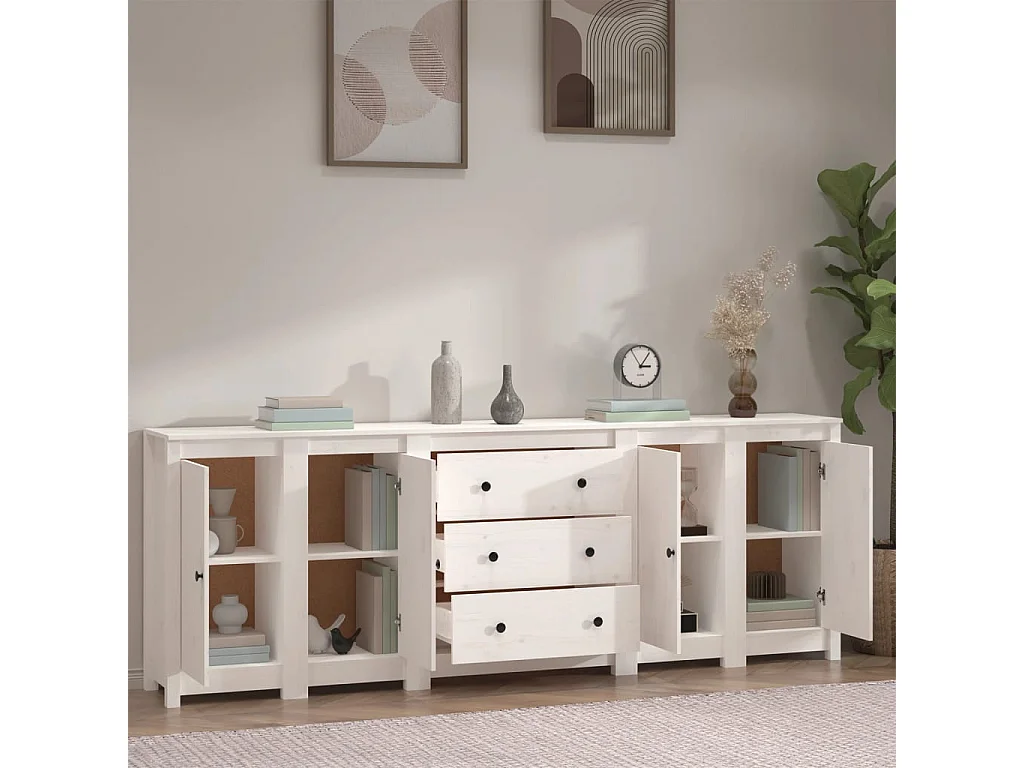 Dressoir 230x35x80 cm massief grenenhout wit