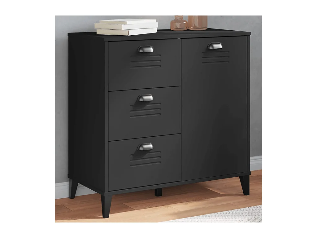 Buffet VIKEN noir 80x40x80 cm bois massif de pin