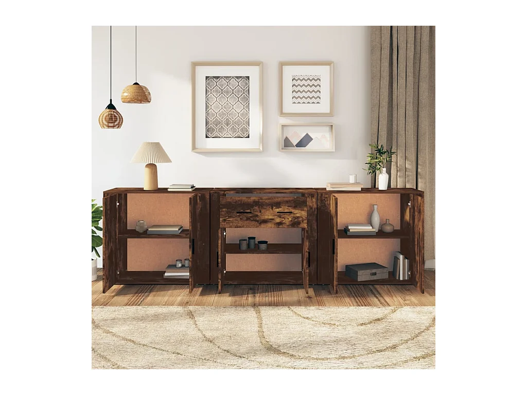 Buffets 3 pièces Chêne fumé Bois d'ingénierie