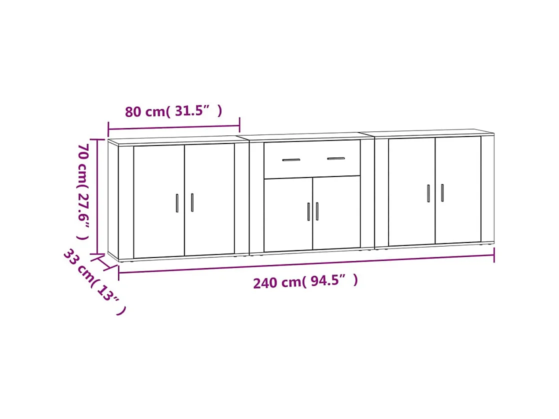 Buffets 3 pièces Chêne fumé Bois d'ingénierie